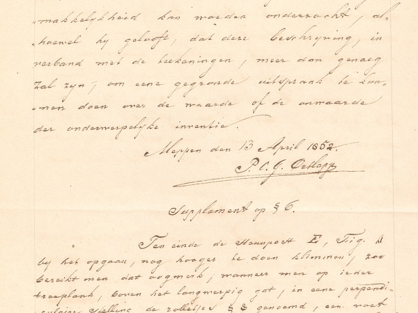 Handtekening van Pieter Ortelepp onder een octrooiaanvraag uit 1853
