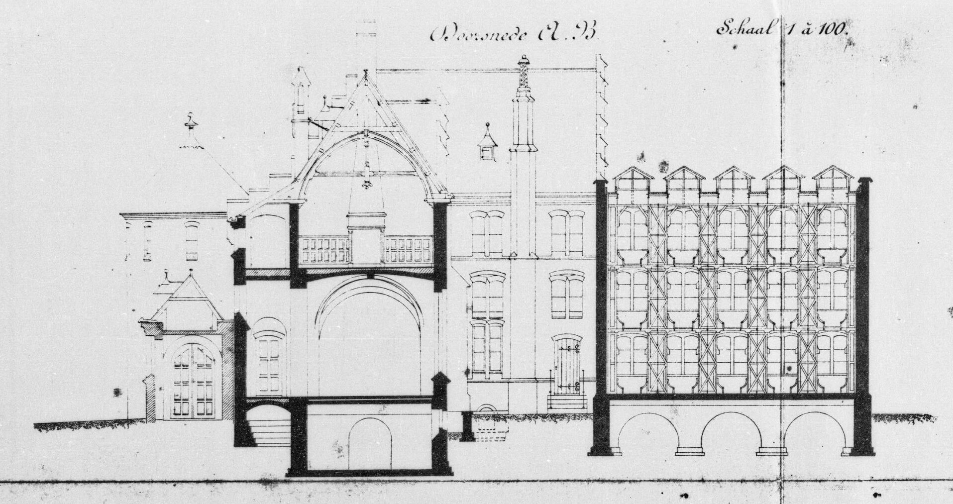 Het gouvernementsgebouw rond 1881. De lokalen van het archief zaten aan de achterkant van het gebouw.
