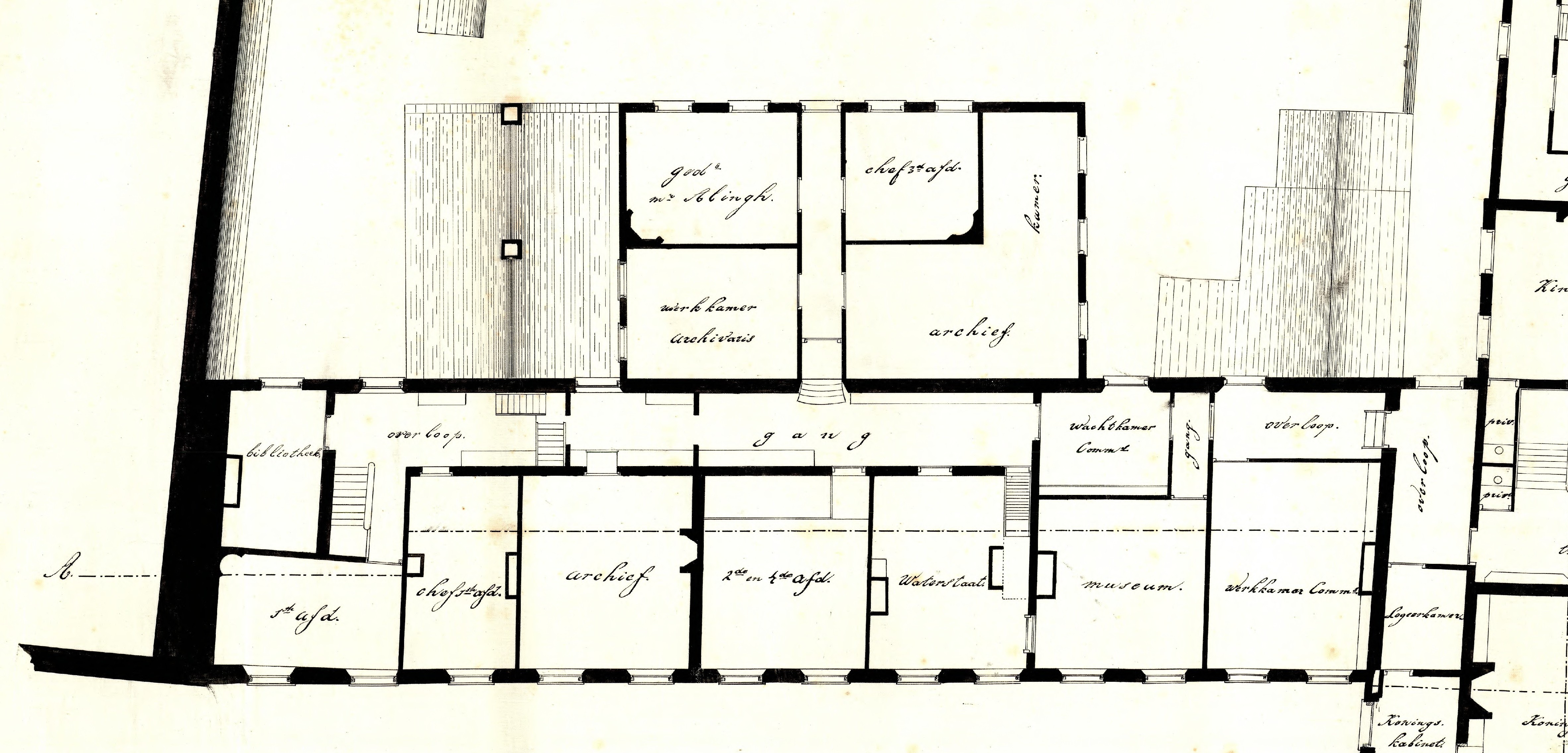 Plattegrond bovenverdieping van het Gouvernementsgebouw rond 1880.
