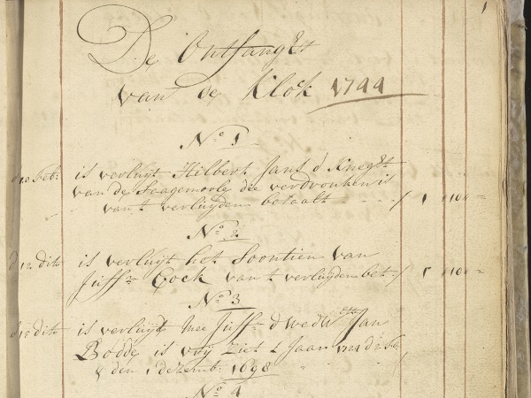 Eerste pagina van het Klocke boek uit Meppel 1744